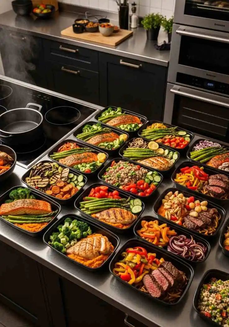 Overzicht van een gestructureerd weekmenu op een keukentafel